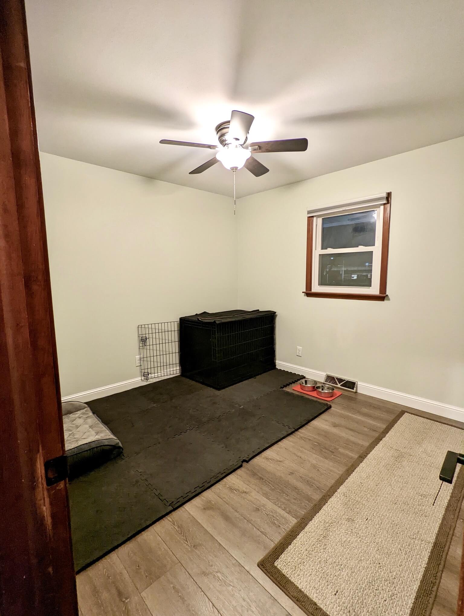 dog room with large crate